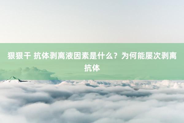 狠狠干 抗体剥离液因素是什么？为何能屡次剥离抗体