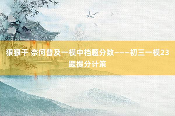 狠狠干 奈何普及一模中档题分数———初三一模23题提分计策